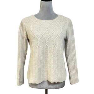 Women’s Wool Blend Cable Knit Sweater L Winter Fall Cozy Comfy Cottagecore